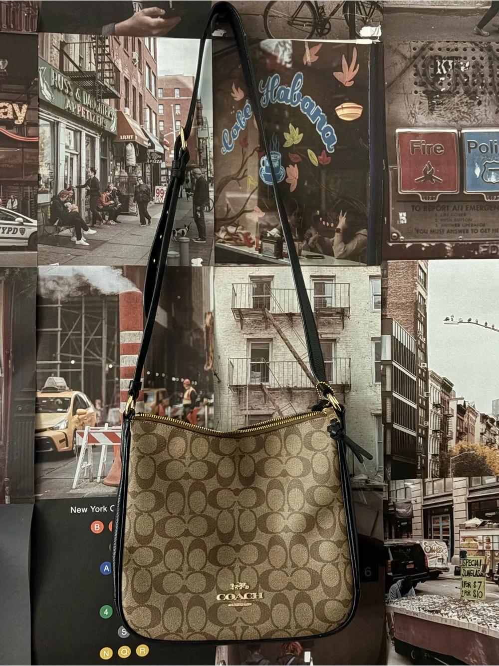 Coach Brown Signature Canvas Messenger Bag with Black Trim